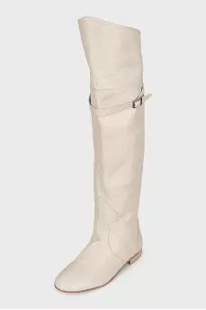 White leather over-the-knee boots