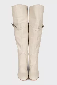 White leather over-the-knee boots