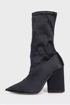 Black textile ankle boots with heels