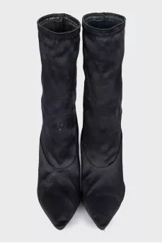 Black textile ankle boots with heels