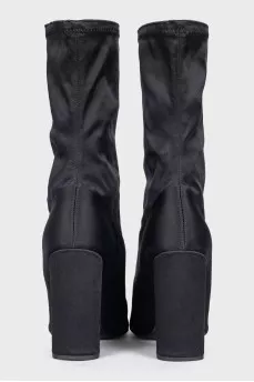 Black textile ankle boots with heels