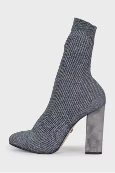 Silver-colored textile ankle boots