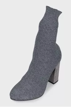Silver-colored textile ankle boots
