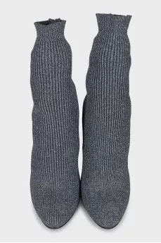 Silver-colored textile ankle boots