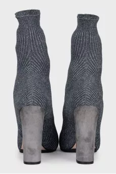 Silver-colored textile ankle boots