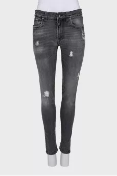 Ripped gray skinny fit jeans