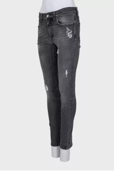 Ripped gray skinny fit jeans
