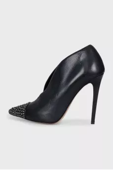 Open ankle boots with rhinestones