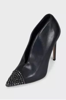 Open ankle boots with rhinestones