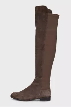Brown over-the-knee boots made of fabric and suede
