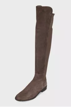 Brown over-the-knee boots made of fabric and suede