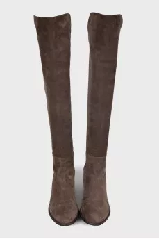 Brown over-the-knee boots made of fabric and suede