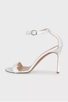White leather stiletto heeled sandals