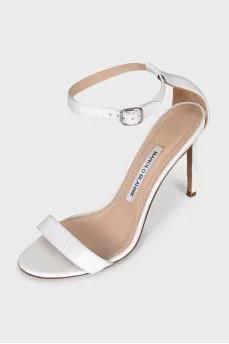 White leather stiletto heeled sandals