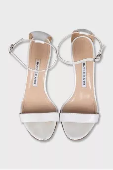 White leather stiletto heeled sandals