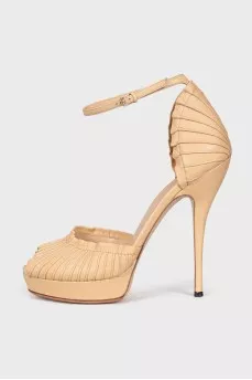 Beige leather stiletto sandals