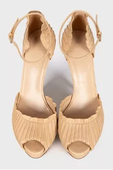 Beige leather stiletto sandals