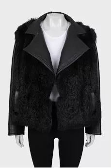 Black fur and leather jacket