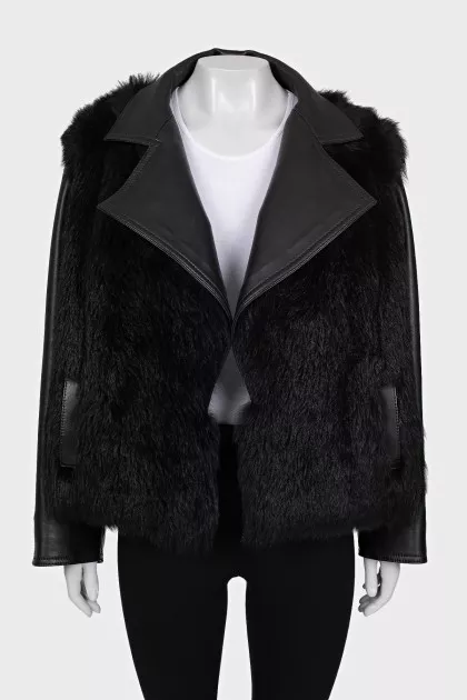 Black fur and leather jacket