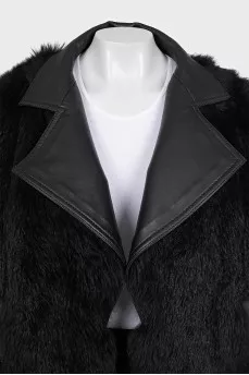 Black fur and leather jacket