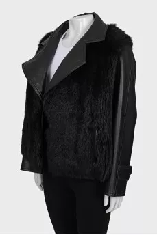 Black fur and leather jacket
