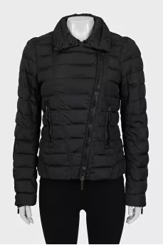 Fitted jacket with diagonal fastening