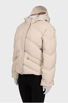Beige quilted down jacket