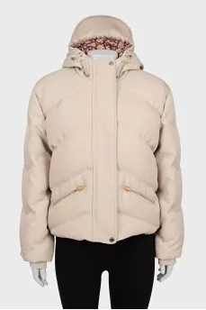 Beige quilted down jacket