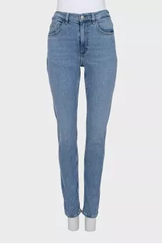 Mid-rise tapered blue jeans