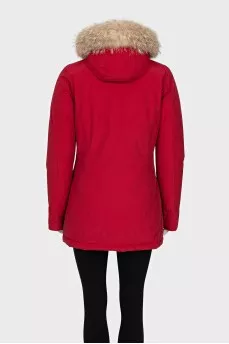 Red down jacket with removable fur