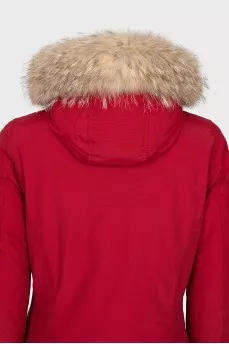 Red down jacket with removable fur