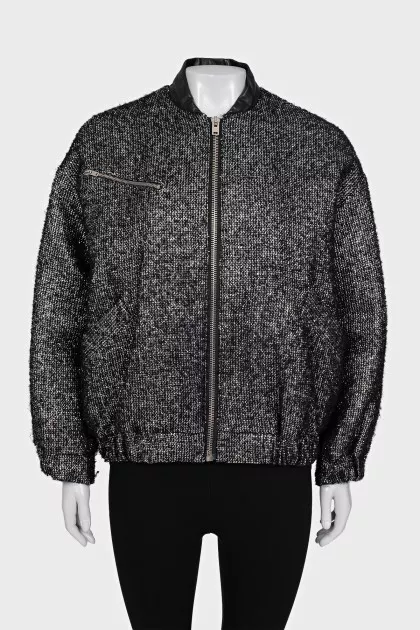 Bomber jacket with silver thread and zipper