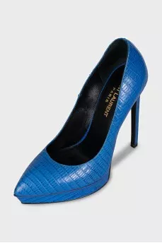 Blue leather pumps
