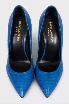Blue leather pumps