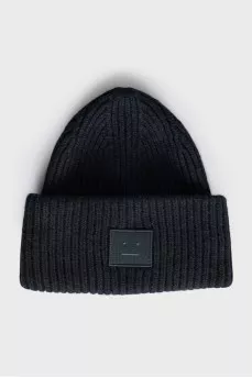 Black knitted hat with embroidery