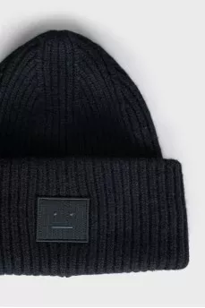 Black knitted hat with embroidery