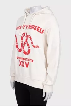 White hoodie with contrasting brand print