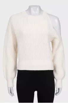 Cashmere sweater with off-the-shoulder cutout