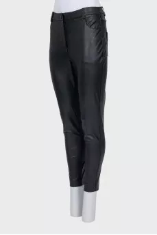 Mid-rise black leather trousers