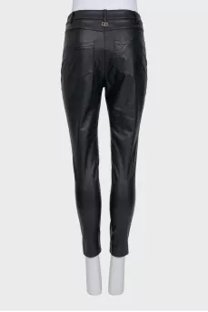 Mid-rise black leather trousers