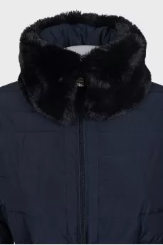 Blue down jacket with a belt