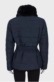 Blue down jacket with a belt