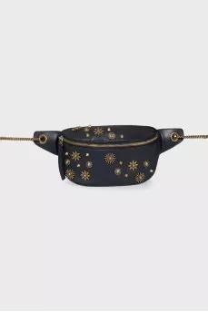 Black belt bag with metallic decor