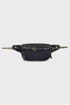 Black belt bag with metallic decor
