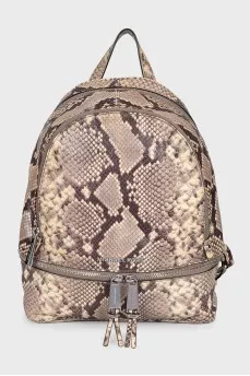 Leather backpack with animal print