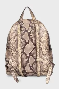 Leather backpack with animal print