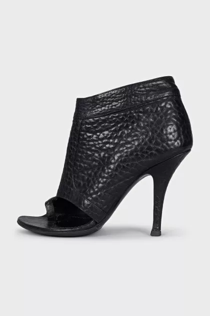 Leather open-toe ankle boots