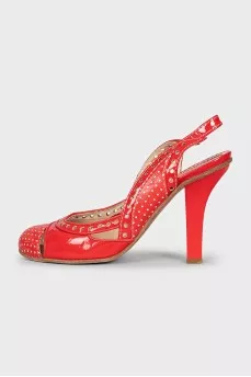 Polka dot leather slingbacks