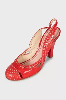 Polka dot leather slingbacks