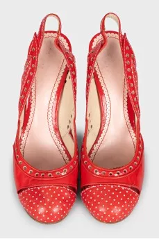 Polka dot leather slingbacks
